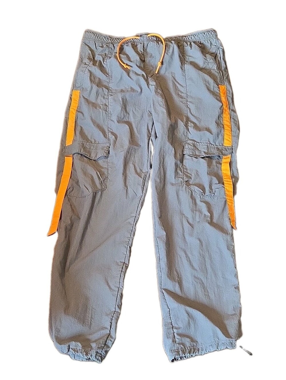 Zumba Mens? y2k Gray Orange Nylon Jogger cargo Pants L workout 6 pockets dance